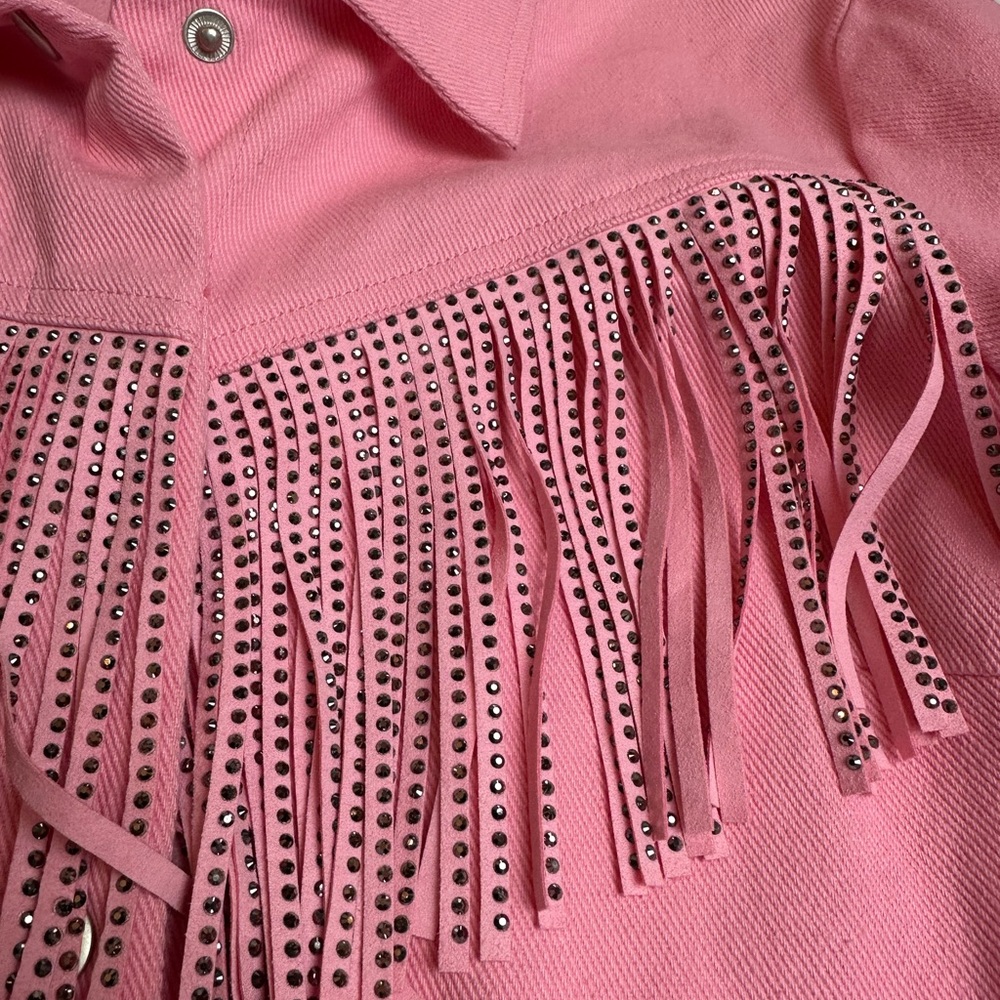 MollyGreen Pink FringeWestern CowgirlJacket Y2K RodeoFringe UtilityJacket Small - Picture 9 of 12